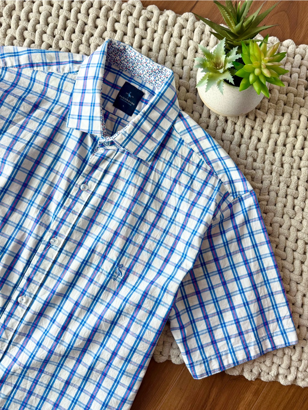 TailorByrd Collection | Men’s Short Sleeve Button-Up Golf Shirt | Plaid | Large